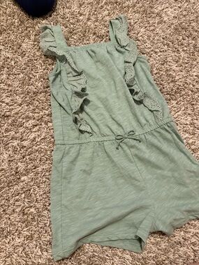 Girls' Sage Green Ruffle Strap Romper - Unbranded